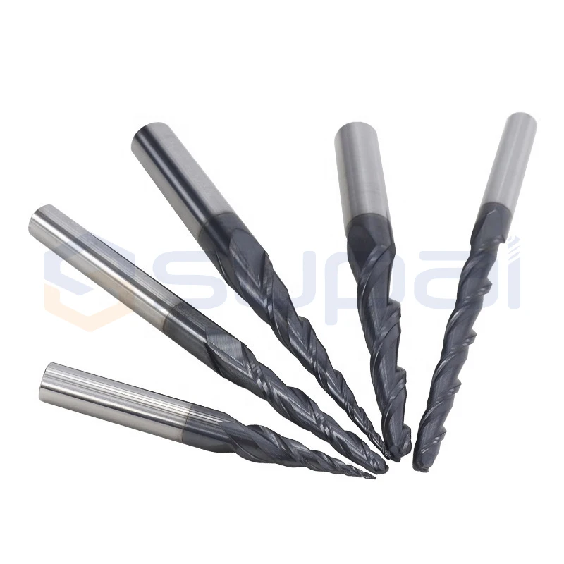 SUPAL Nose End Mills CNC Taper Ball End Mill Carbide Tungsten R0.25mm-r2mm Cutting Tools Thread Cutting Machine CNC Process