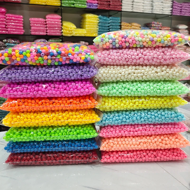 500g/bag 6 8 10mm Plastic Acrylic beads blanc Round yellow red pink Bubble Gum Beads 20mm With Hole for kids bracelet making