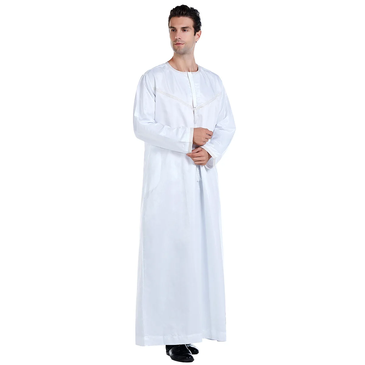  2021 new arrivals dubai islamic men clothing long sleeve muslim thawb caftan with belt maroc thobe for man
