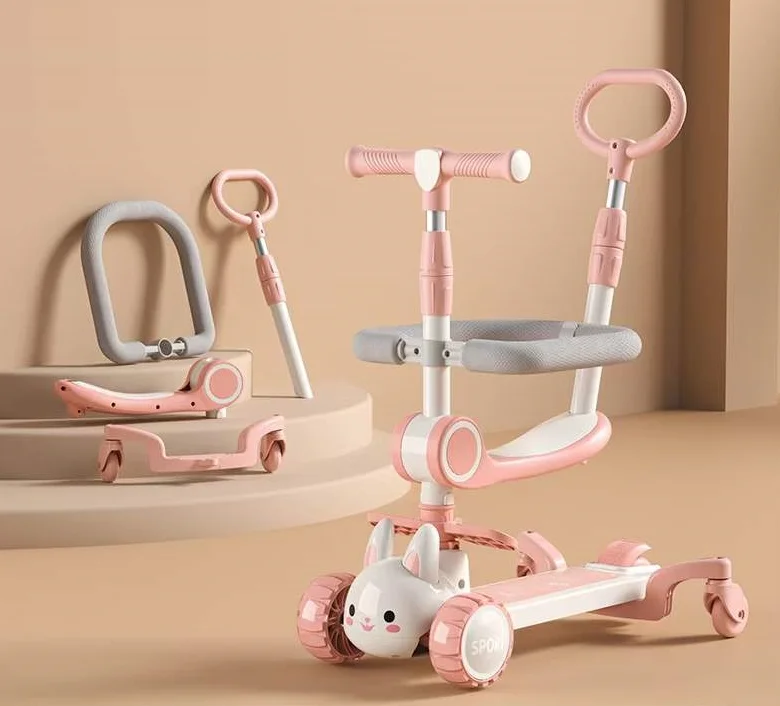 Wholesale 3-in-1 Plastic Kids Scooter for 2-7 Years Old Foldable with Flash Wheels for All Terrains