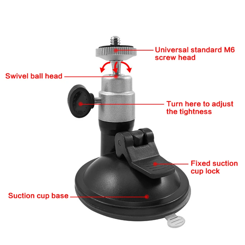 Aluminum Ball Head Motion Action Camera Sucker Holder Car Suction Cup Camera Mount for GoPro Hero 12 11 10 9 8 7 DJI Osmo Action