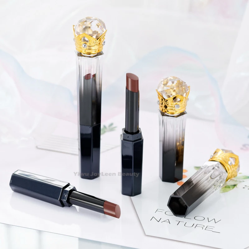 Crown Diamond Tube Lipstick Velvet Matte Luxury Long lasting Slim Vegan Red Nude Brown Purple Private Label Lipstick Cosmetics