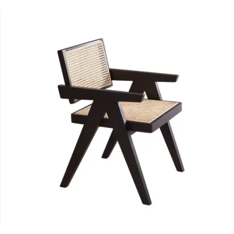 Hotselling Nordic Wooden Cane Arm Chair Natural Rattan Wicker Dining Chairs