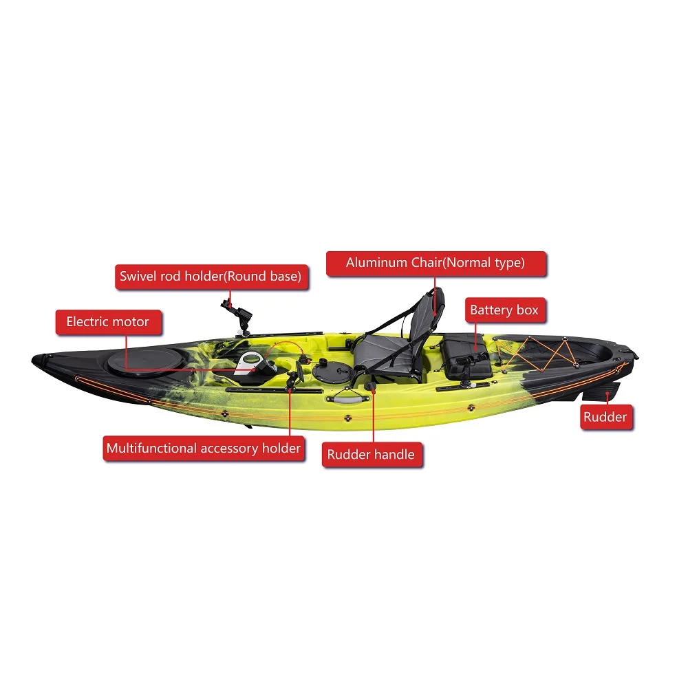 3.6 Meter Single Sit on Top Electric Motor and Pedal Drive Canoe Boat Fishing Kayak for Outdoor Water Sports