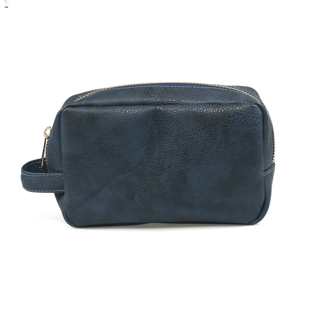 NCB0171 Litchi grain pu leather cosmetic bags with handle unisex makeup bag