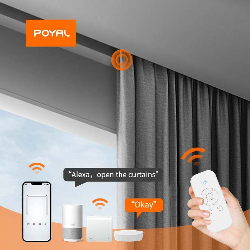 Smart Electric Curtain Motor with Low Noise Smooth Track Motorized Home Curtain Rail Motor Wifi Control Smart Curtain