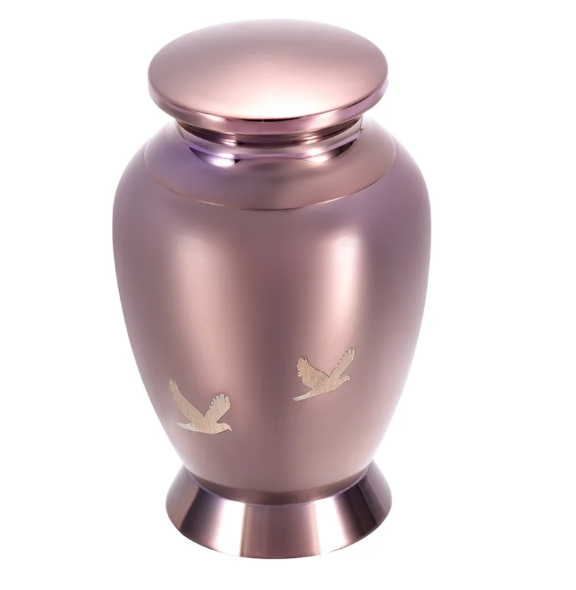 Coffee Gold Cremation Urn with bird engraved for Human Ashes Small Adult/ Pet memorial Casket Keepsake Stainless Steel Jewellery