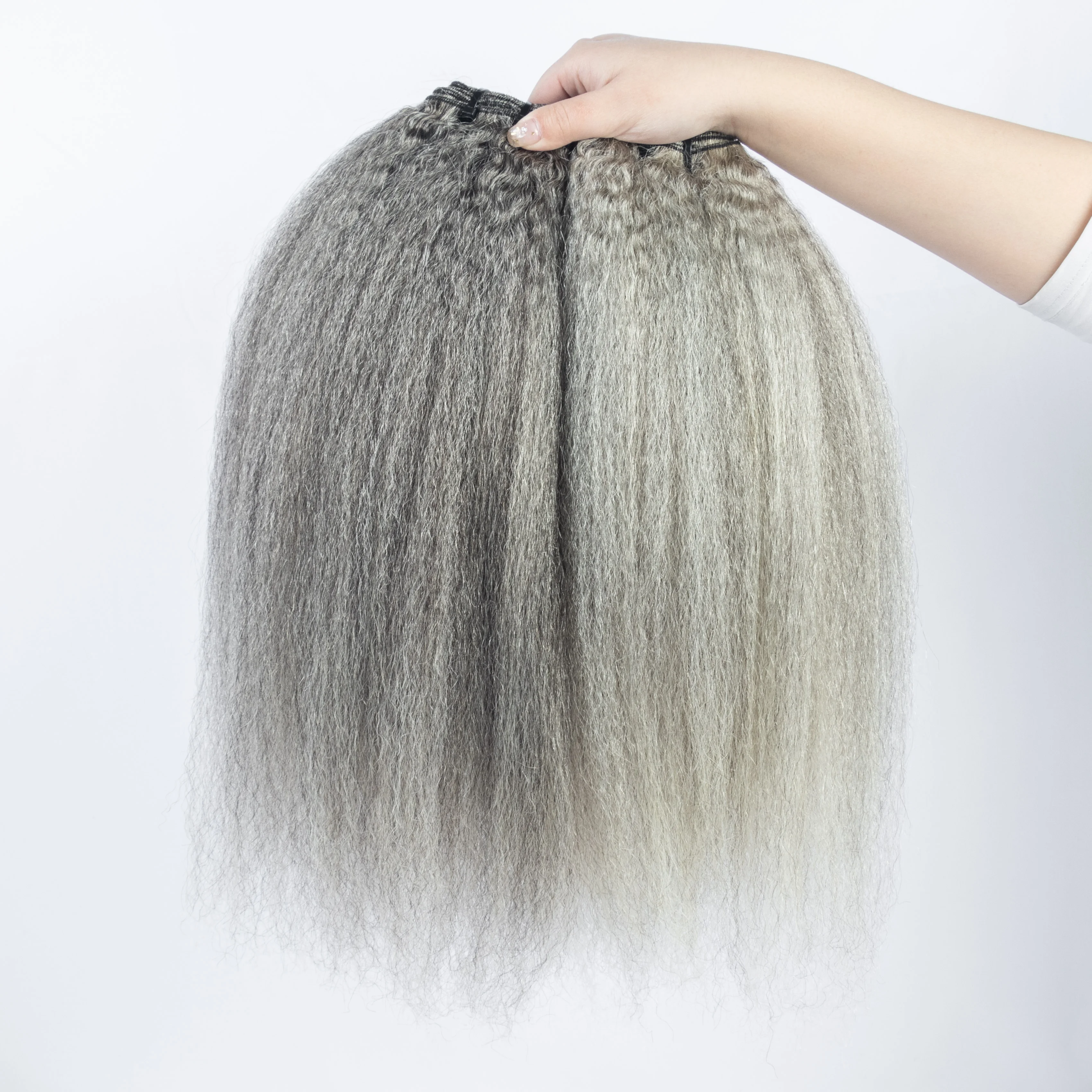 Wholesale Kinky Straight Clip In Human Hair 12A Salt And Pepper Brazilian Clip Ins Hair Extensions 120g