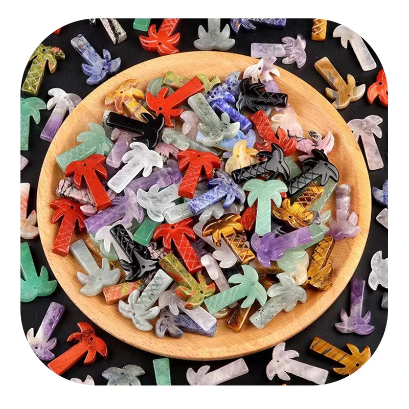 New arrival natural crystal carved coconut tree necklace reiki crystal coconut palm pendant for ornament gift