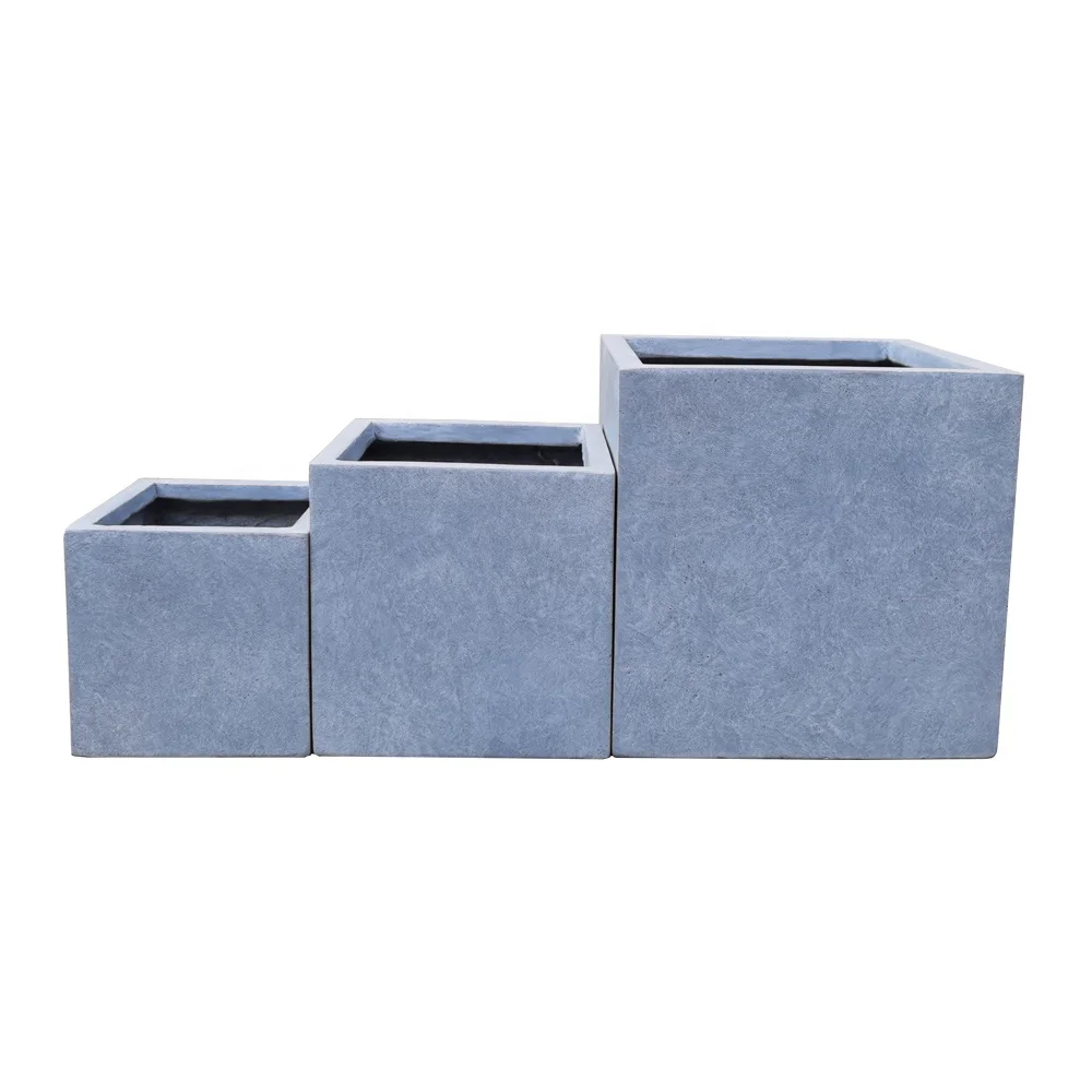 Outdoor Large Fiberglass Planter Square Black Fiber Cement Pots