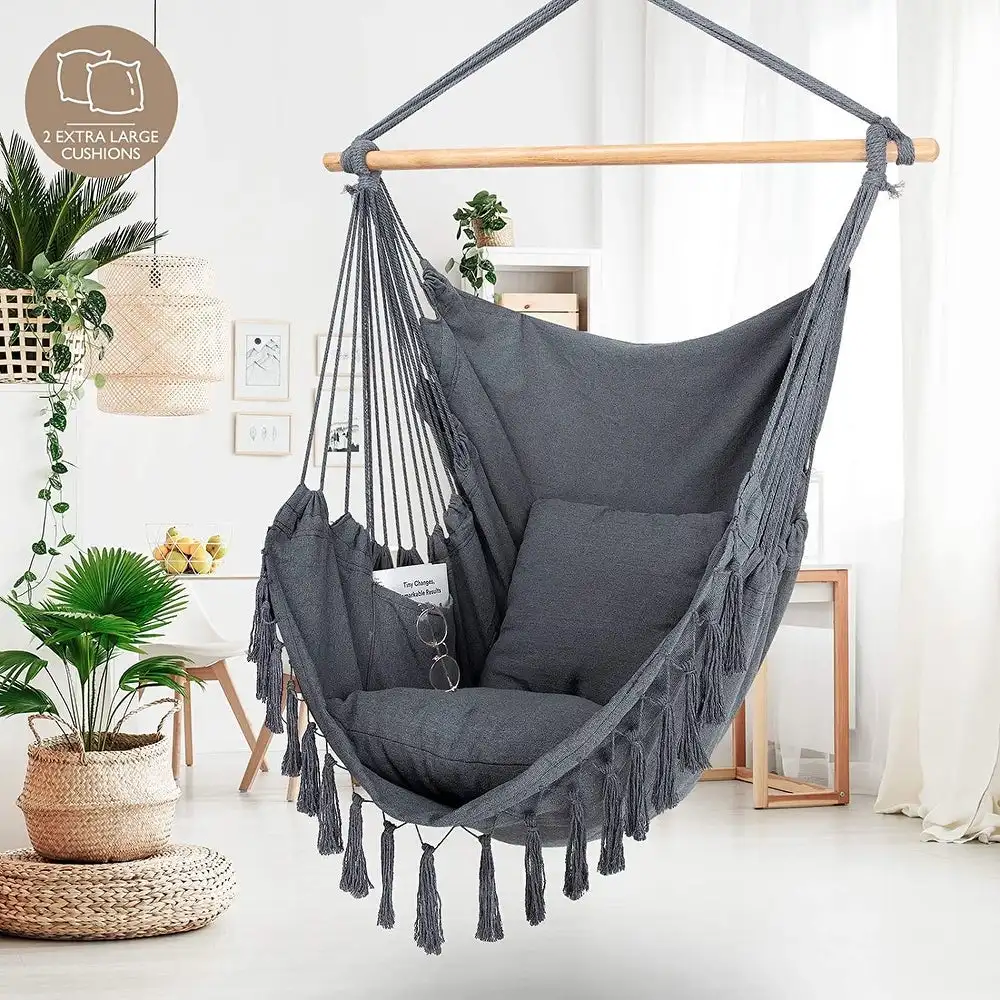 Modern Indoor&Outdoor Cotton Canvas Rope Design Beautiful Tassel Macrame Swing Chair Hammock With