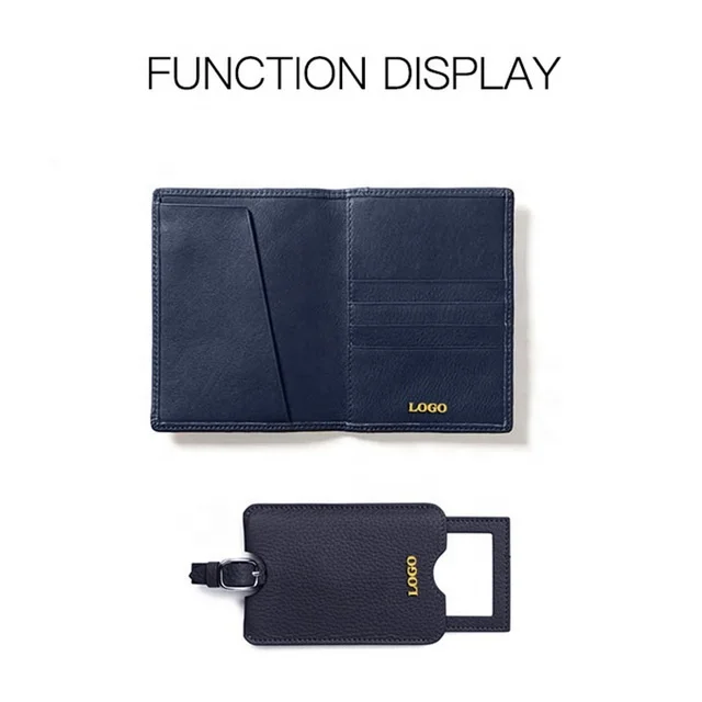 Genuine leather passport holder luggage tag set fashion holder and tag set