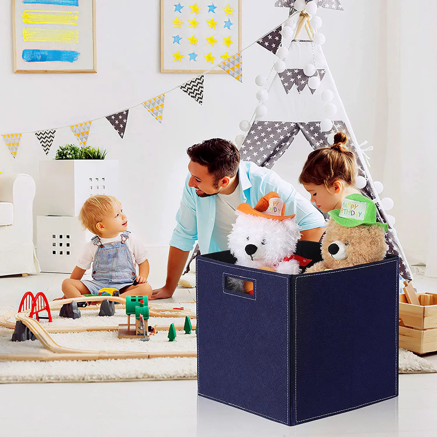 Hot selling folding handle flower girl set rectangle customized felt storage fashion picnic basket with low price