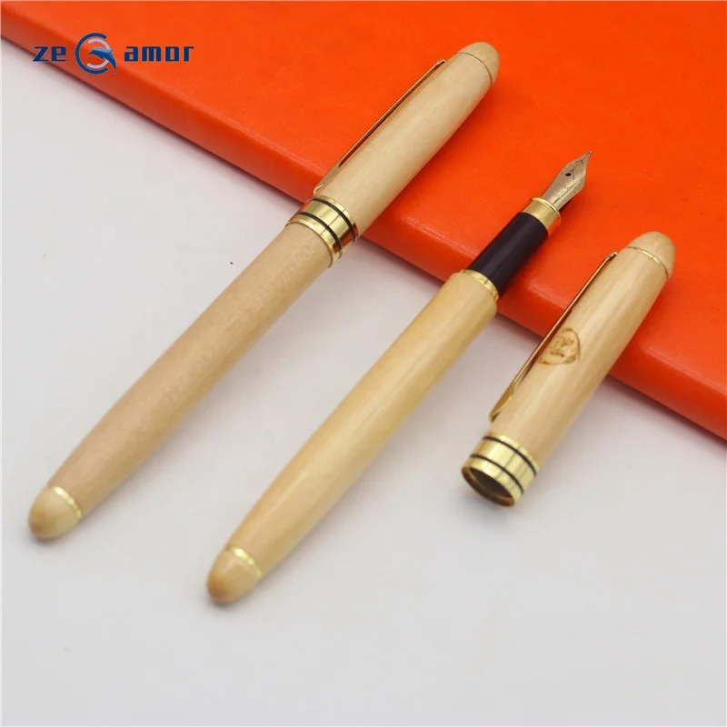 Zeamor Lapiz Bamboo And Wood Fountain Ball Point Roller Gel Gift Pen With Customized Logo Box