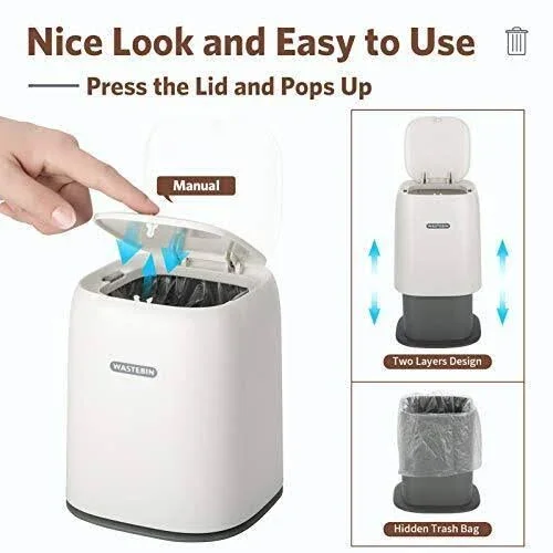 Countertop Mini Trash Can 0.4 Gallon Open Top Wastebasket Coffee Table Vanity Table Nightstand Pop Lid Waste Management