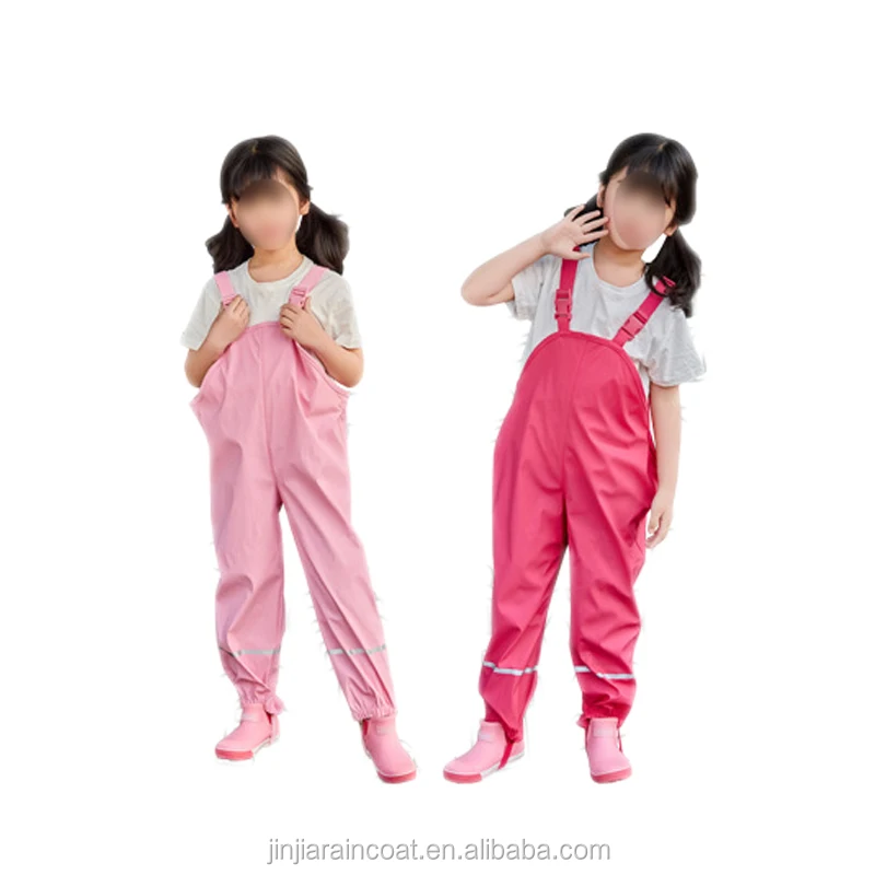 Fashionable PU toddler jumpsuits boys girls pants reflective waterproof bib pants outdoor raincoat