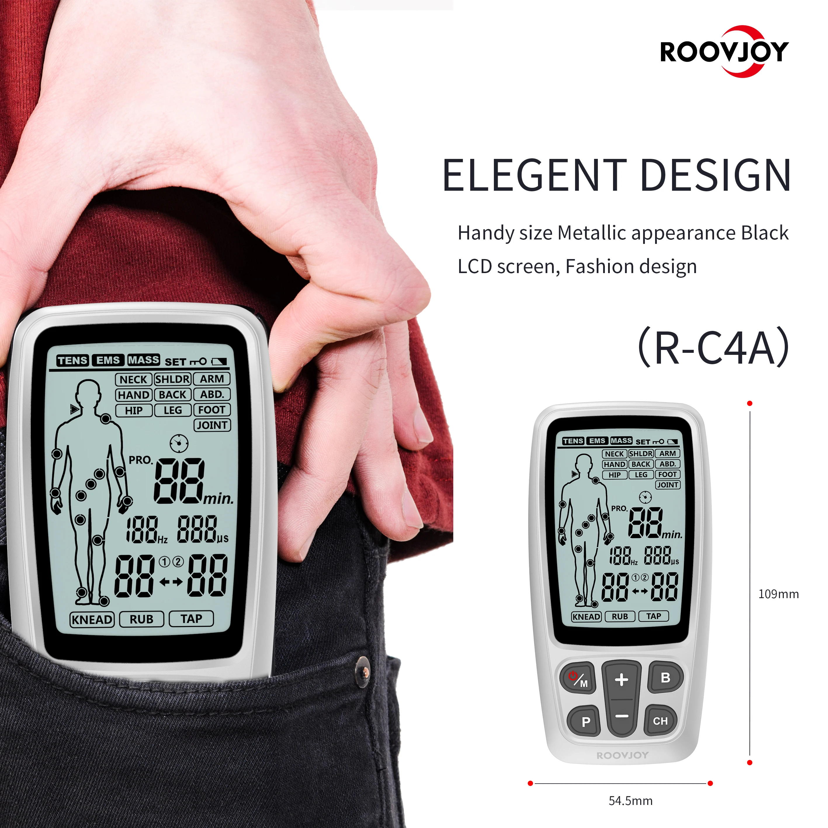 ROOVJOY 3 in 1 TENS EMS MASSAGE Medical Devices Home-use Unit for Pain Relief and Muscle Training