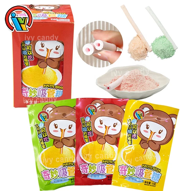 New type straw pressed candy stick with sour powder candy juice drink sour powder candy importer
