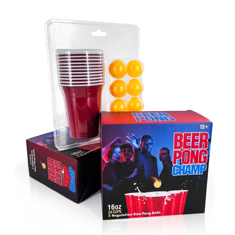 Mini Beer Pong Set Party 24pcs Drinking Game Red Cup Beer Pong  Indoor 16oz Party Cup Set With Balls