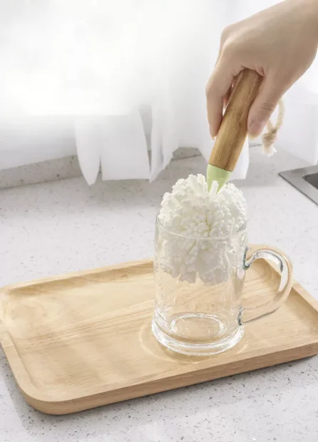 Eco -friendly Beech Handle Round EVA Big Size Pot Brush Glass Cleaning Brush With Handle