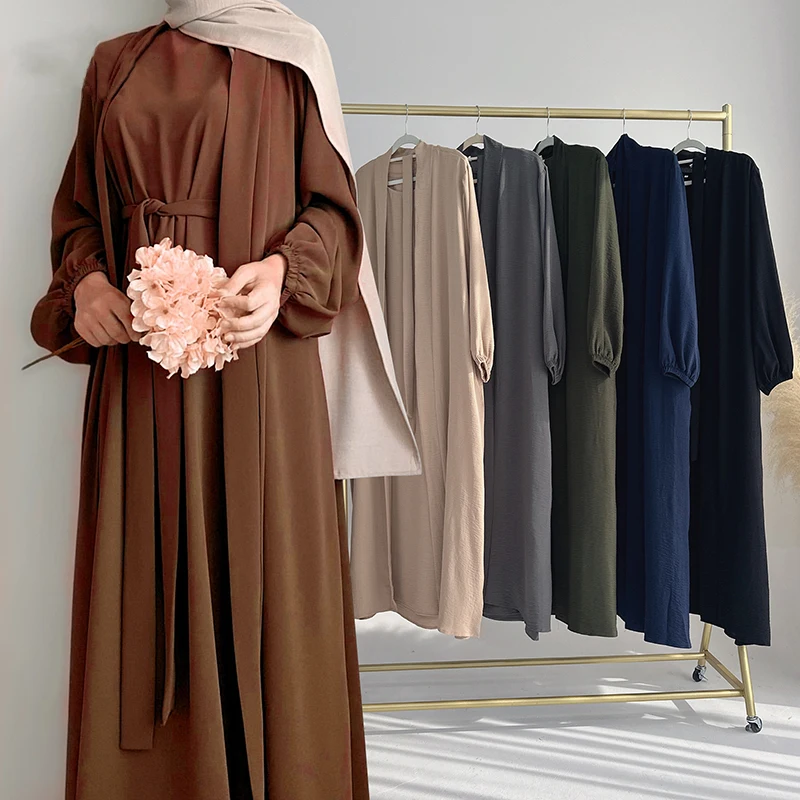 Роскошное Стильное женское атласное платье jilbab комплект из двух частей с открытым платьем мусульманское khimar abaya Дубая