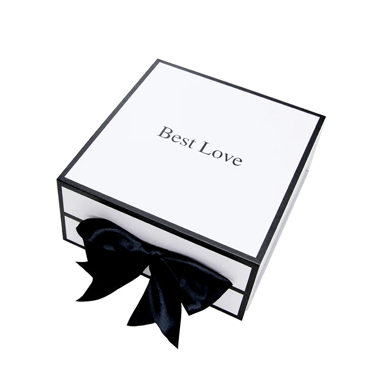 New Product Art Paper Wedding Favor Birthday Surprise White Magnetic Gift Box With Ribbon Bow