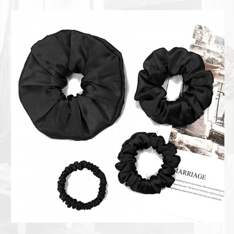 french style soft and luxury 100% silk hair tie silk elastic scrunchy scrunchies with customized box for girls