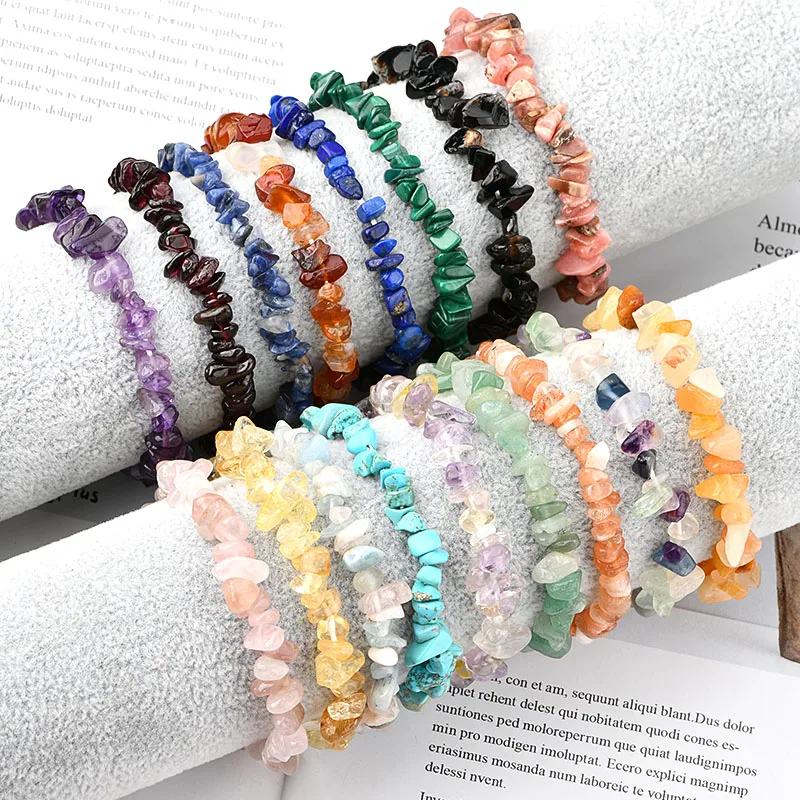 Elastic Healing Irregular Gemstone 7 Colors Chakra Chipped Stone Gravel Chip Bracelets 7.5'
