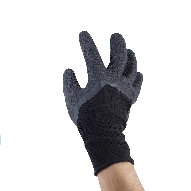 13G Black Polyester Black Latex Crinkle Three Quarter Coated Finish Latex Dipped Work Glove Personalized