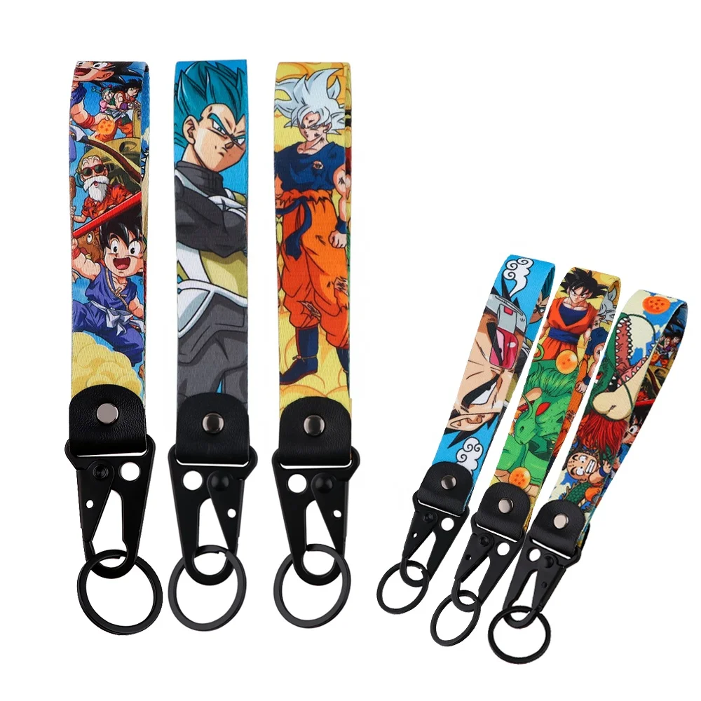 Anime Cool Character Lanyard Goku Vegeta Keychain Wrist Strap Cars Motorcycles Charms Pendant Cosplay Keyring Holder Accessories