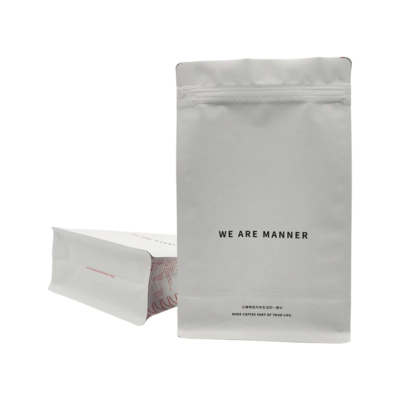 Eco friendly aluminum foil pouch flat bottom kraft paper bag biodegradable food coffee packaging