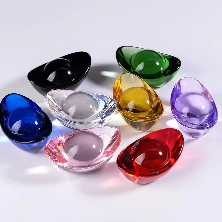 50mm Paperweight Glass Crafts Home Decor Ornaments Quartz Fengshui Figurines Miniatures Crystal Yellow Shoe-shaped Gold Ingot