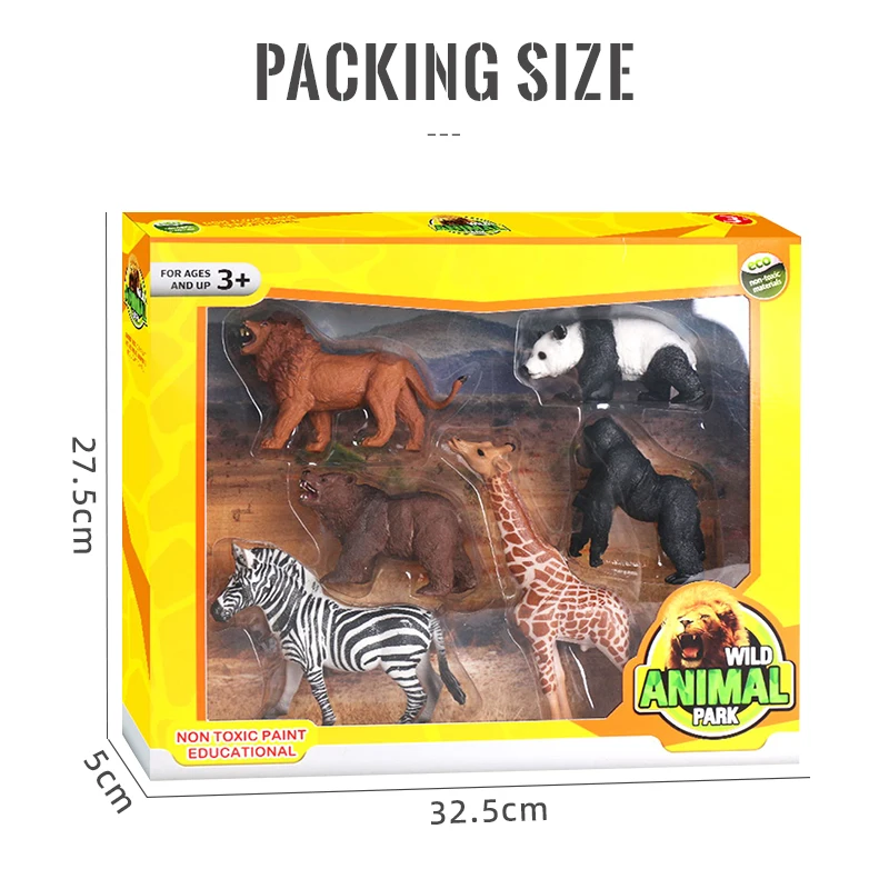 Learning Resources Static Plastic Wildlife Models Zoo Animal Figures 6PCS Small PVC Wild Animal Toy Set for Toddlers 1-3 3-5