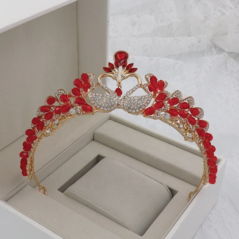 
American red handmade bride crown heart-shaped crystal princess crown hair band wedding accessories bridal 