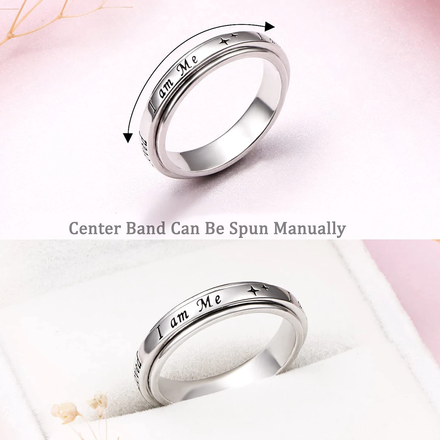 anxiety rotating ring jewelry custom inspirational 925 sterling silver i am enough spinning moon ring