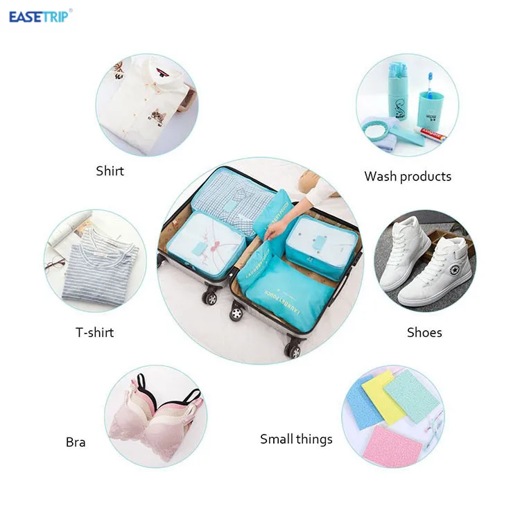 Medium Small Suitcase 6 Piece Travel Clothes Bag Organizer Waterproof Storage Bag with Zipper