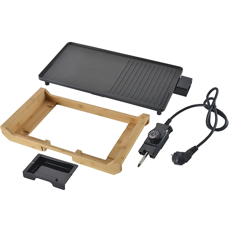 Hot Sell Portable Electric Grill Pan Hot Plate Wooden Electric Smoke-less Grill