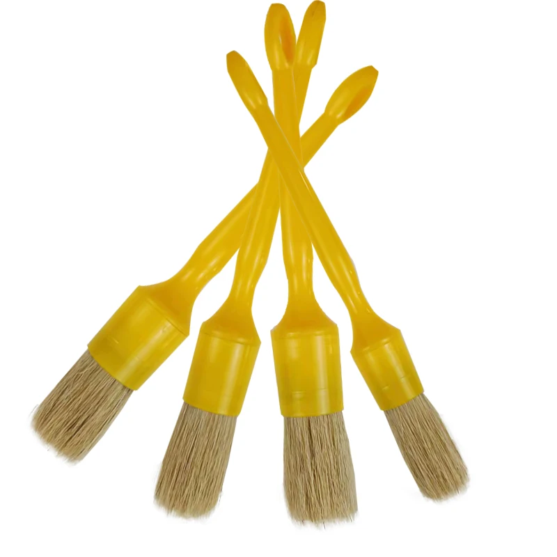 Plastic handle customized logo 5 PCS hog bristle round brush for car washing cleaning