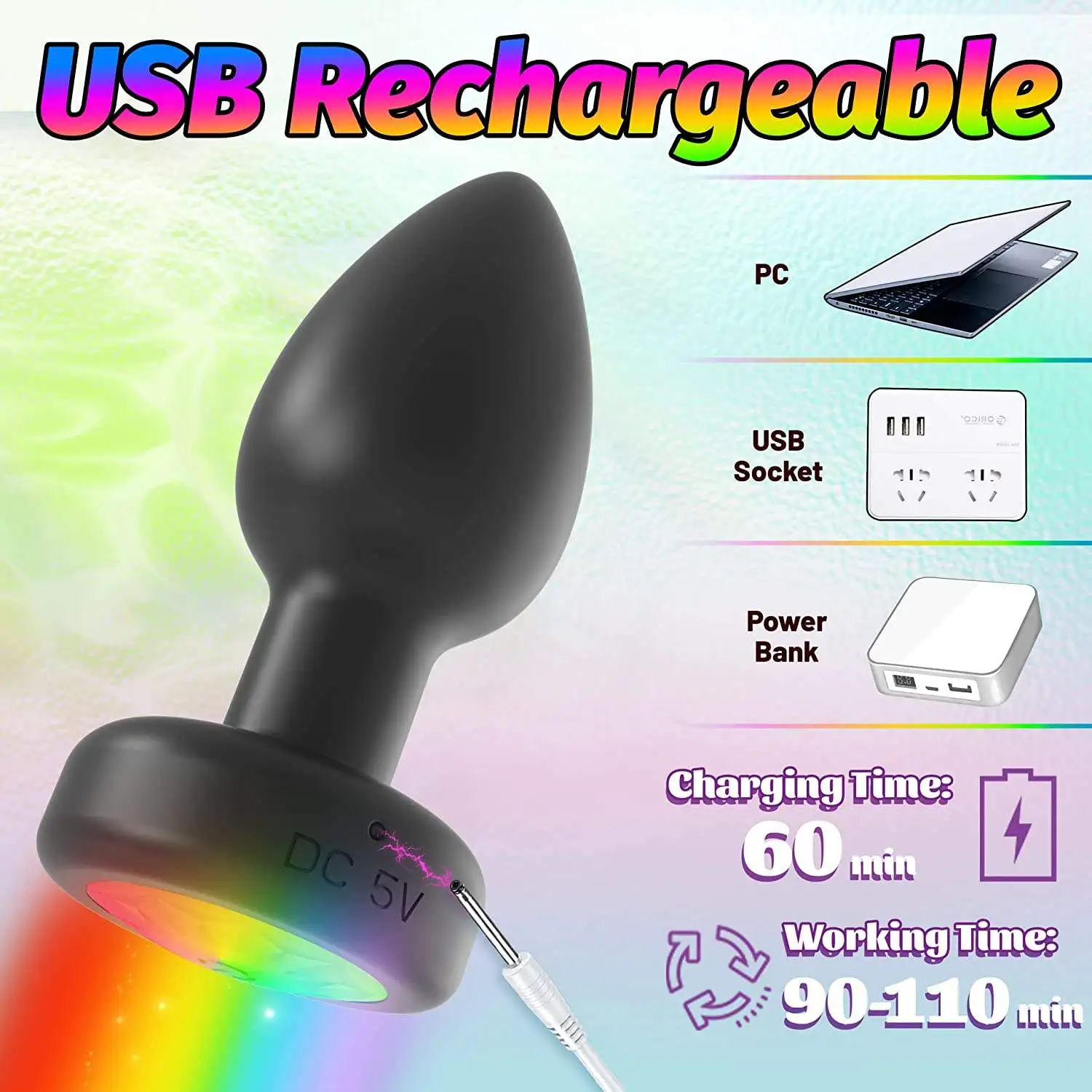 LED Light G-spot Anal Plug Silicone Anal Vibration Prostate Massager with Remote Control Adult Sex Toy for Men and Women Black