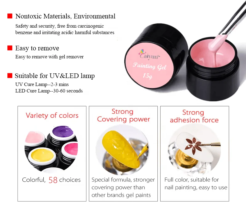 Full color Nail Gel Polish 5g Odorless 58 Colors Draw Complex Patterns Pure Color Painting Gel