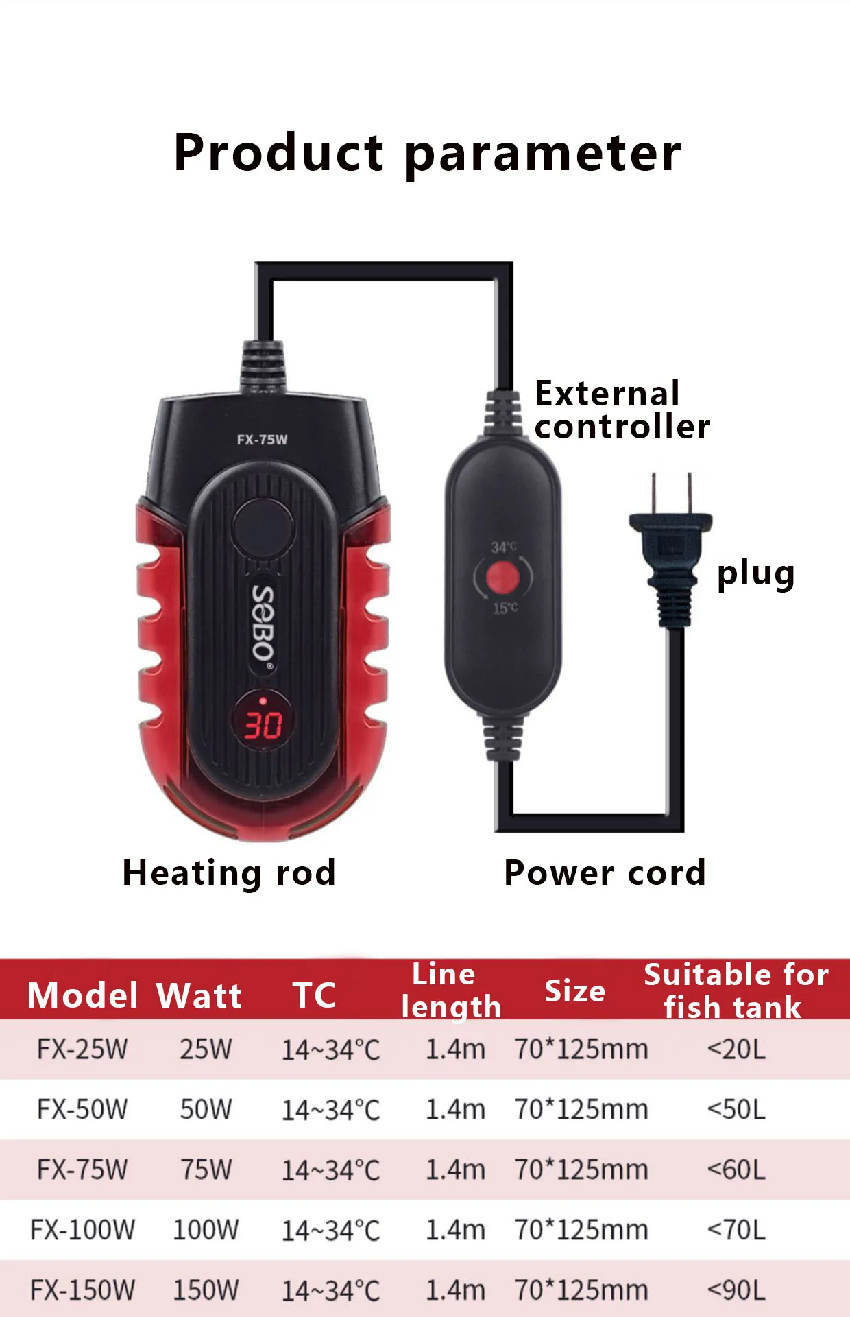 Fish tank heating rod Turtle automatic thermostat Turtle tank small low water level temperature control mini