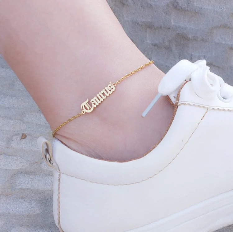 Hot Sell Old English Font Stainless Steel Zodiac Bracelet Anklet