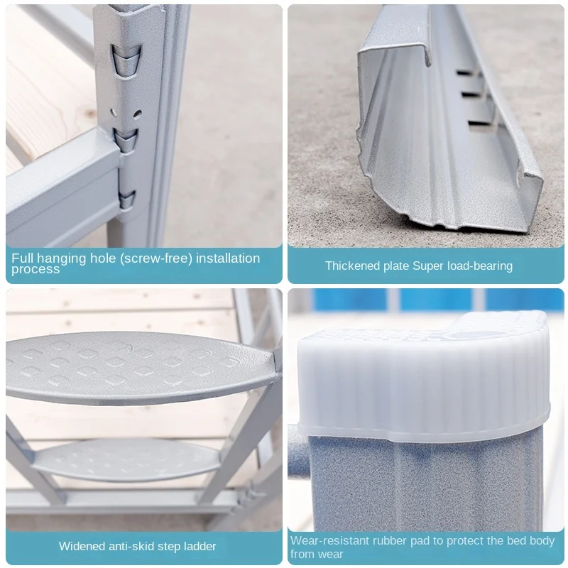 Modern Design Iron Frame Single Bed Adjustable High and Low Loft Bed for Staff Dormitory and Student Apartment Bedroom