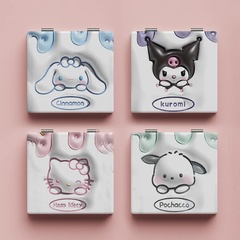 Sanrioed Makeup Mirrors Portable Hello Kitten Mirror My Melody Double-Sided Folding Small Mirror Student Girls