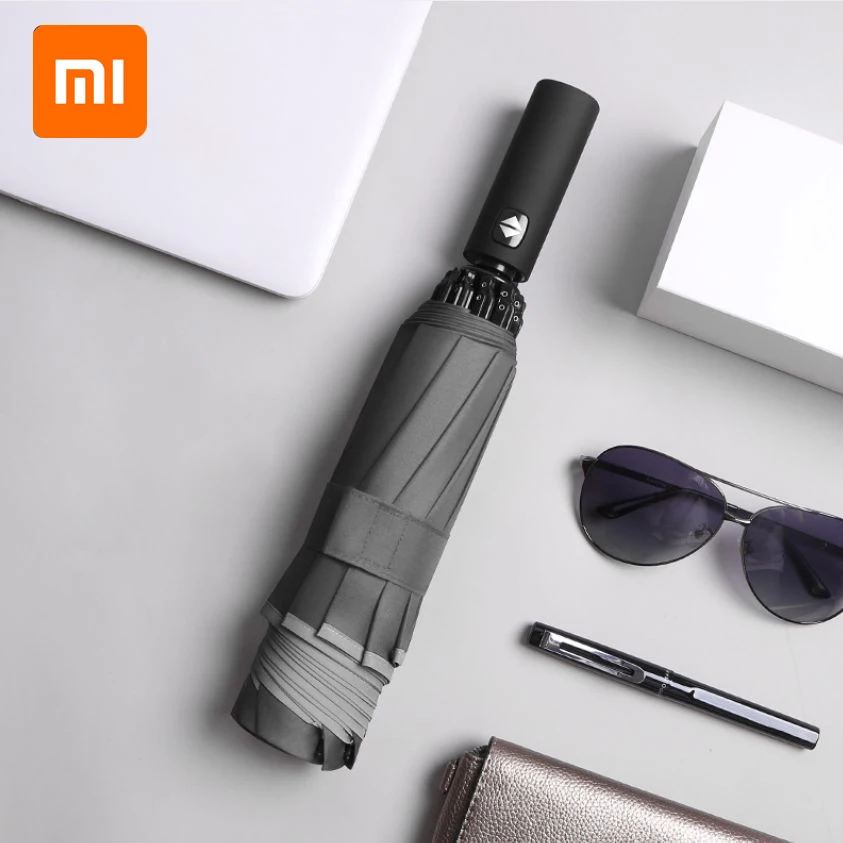 Xiaomi 3 fold button innovative solar umbrella with reflective strip to automatic open and close reverse rain umbrella