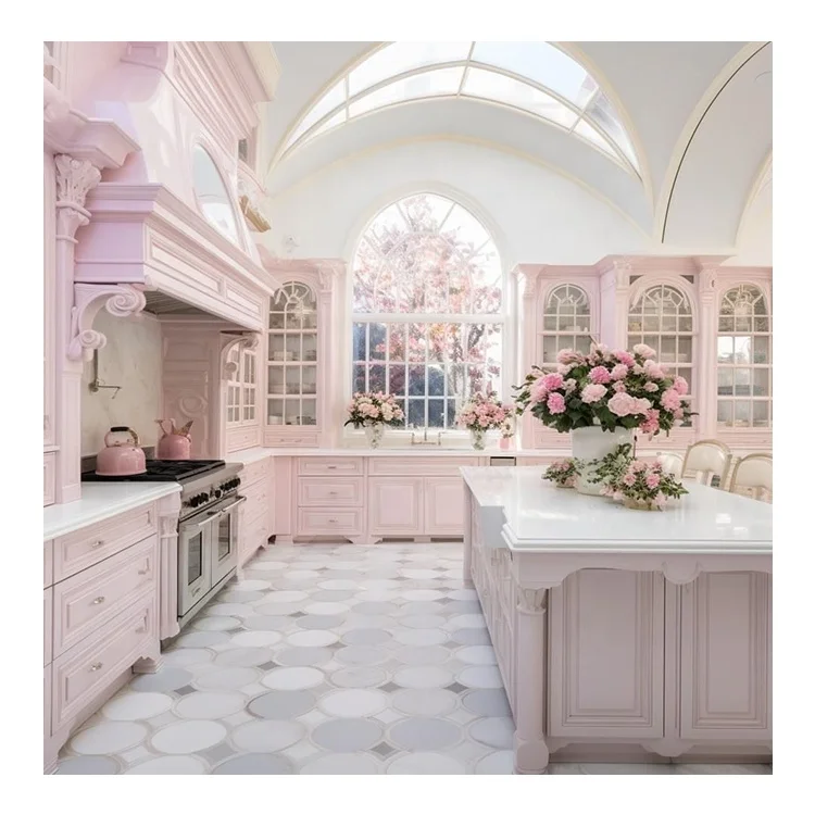 Модульный современный розовый лаковый кухонный шкаф Muebles de cocina готовый к сборке модульный набор для продажи