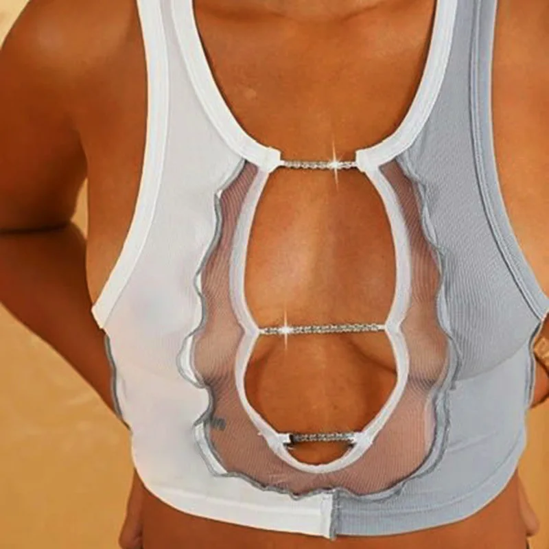 
Fashion 3 Style Crop Top meshed hollowed Out tshirt Irregularity Casual sexy summer top club tops for women 2021 