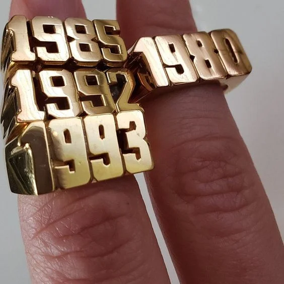 Custom Stainless Steel Jewelry Men & Women Jewellery 18k Gold Plated Personalized Name Birth Year Ring Date Number Engrave Rings