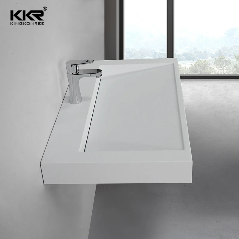 Kkr New Style Wall Hung Gray Concrete Mold Bathroom Basin Wall Mounted Concrete Sink