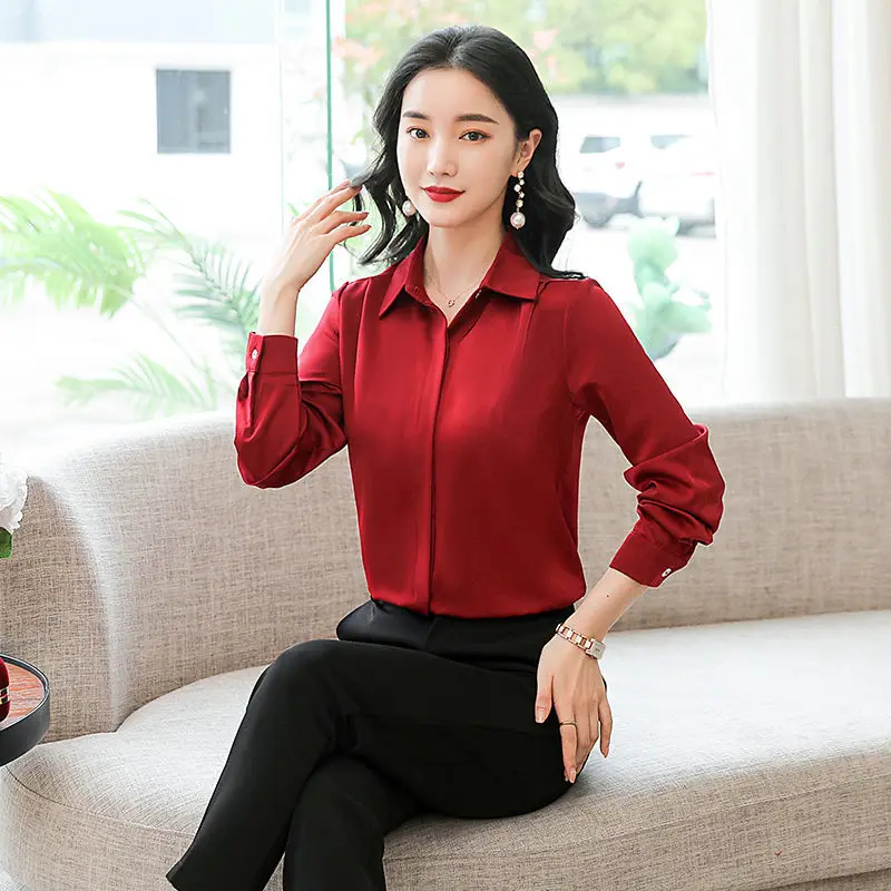 High-grade satin classic design shirt for women Spring and Autumn long sleeves fashion loose professional style shirt for women